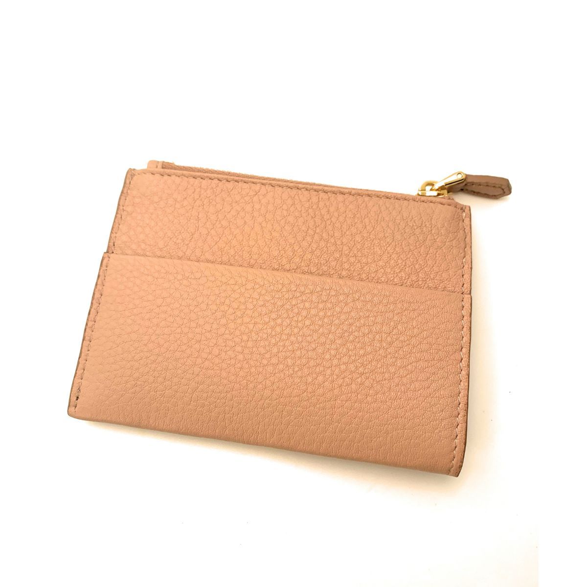 Luxury PradaWomens Vitello Grain Cipria Beige Leather Zip Top Card Wallet