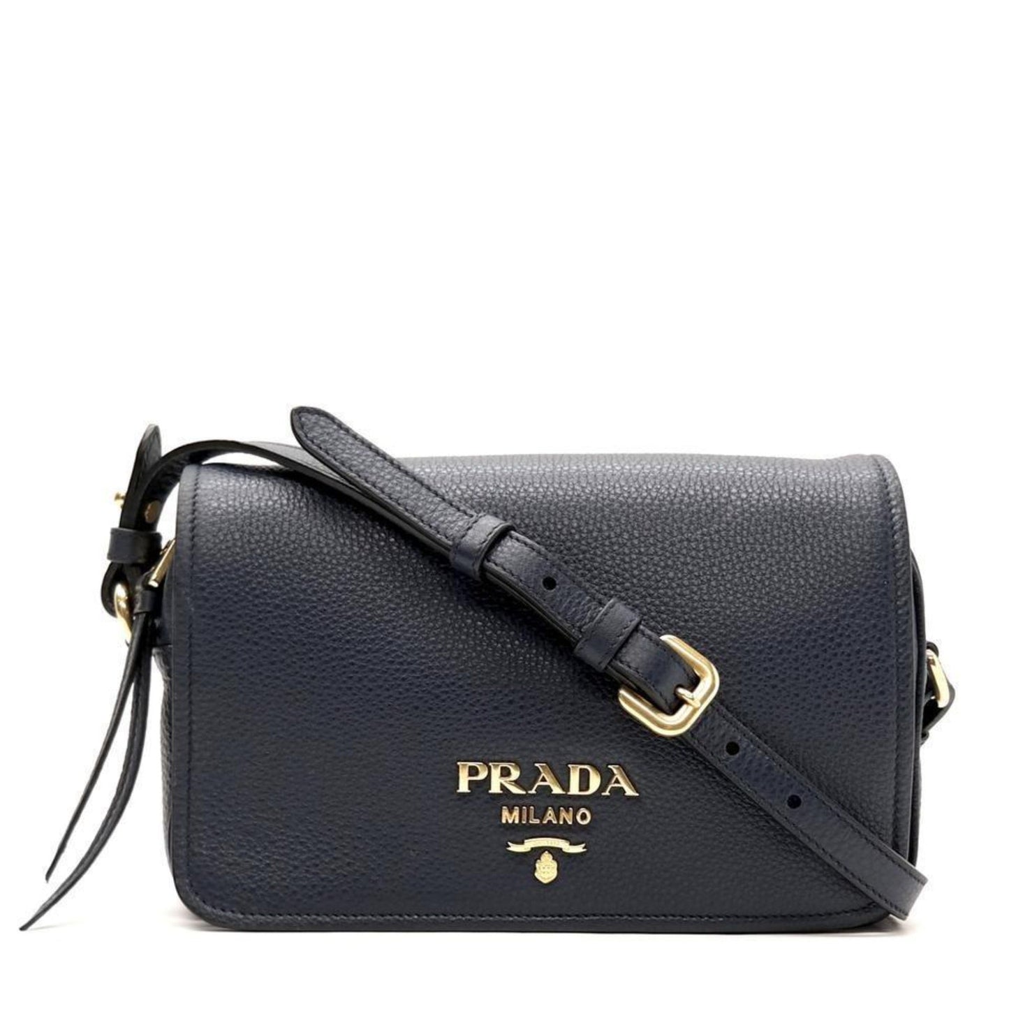 Luxury PradaVitello Phenix Baltico Blue Leather Flap Medium Crossbody Bag
