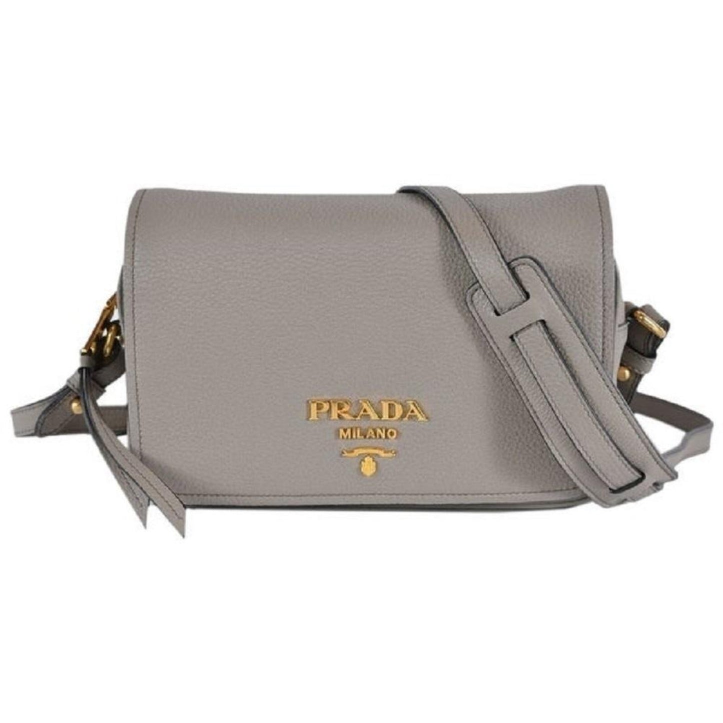 Luxury PradaVitello Phenix Argilla Grey Leather Flap Crossbody Bag