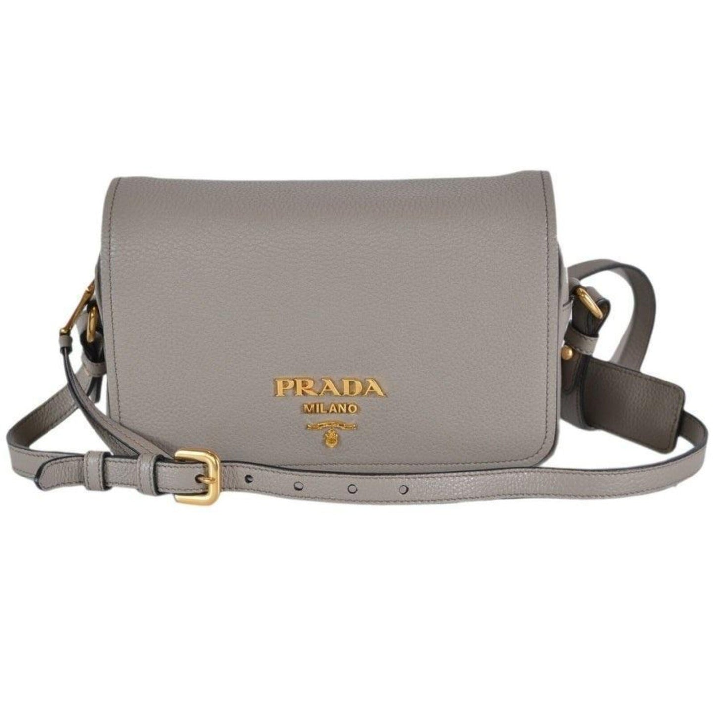Luxury PradaVitello Phenix Argilla Grey Leather Flap Crossbody Bag
