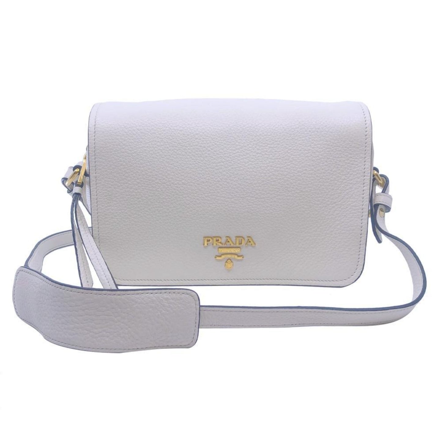 Luxury PradaFlap Vitello Phenix Ivory Leather Cross Body Bag
