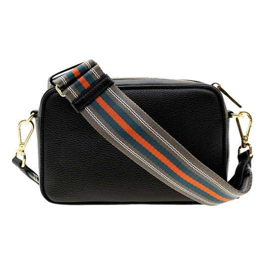 Luxury PradaMilano Black Leather Crossbody Bag Web Stripe Strap