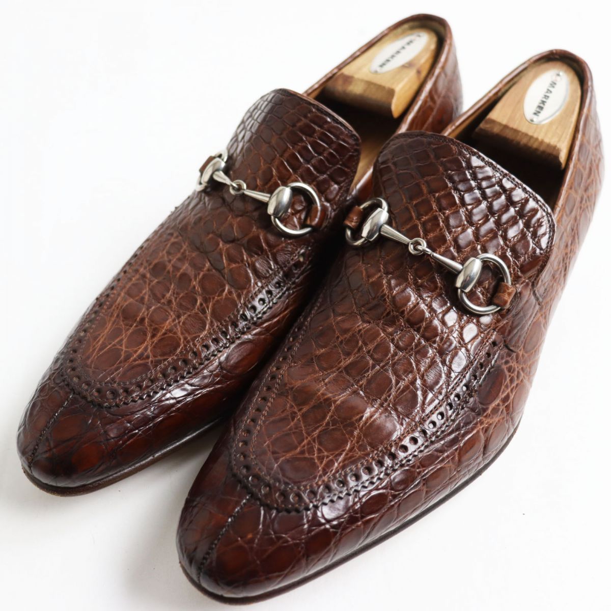 Luxury Gucci Trending 2025 Crocodile Leather Horsebit Loafers Brown 7