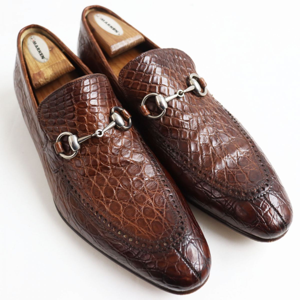 Luxury Gucci Trending 2025 Crocodile Leather Horsebit Loafers Brown 7