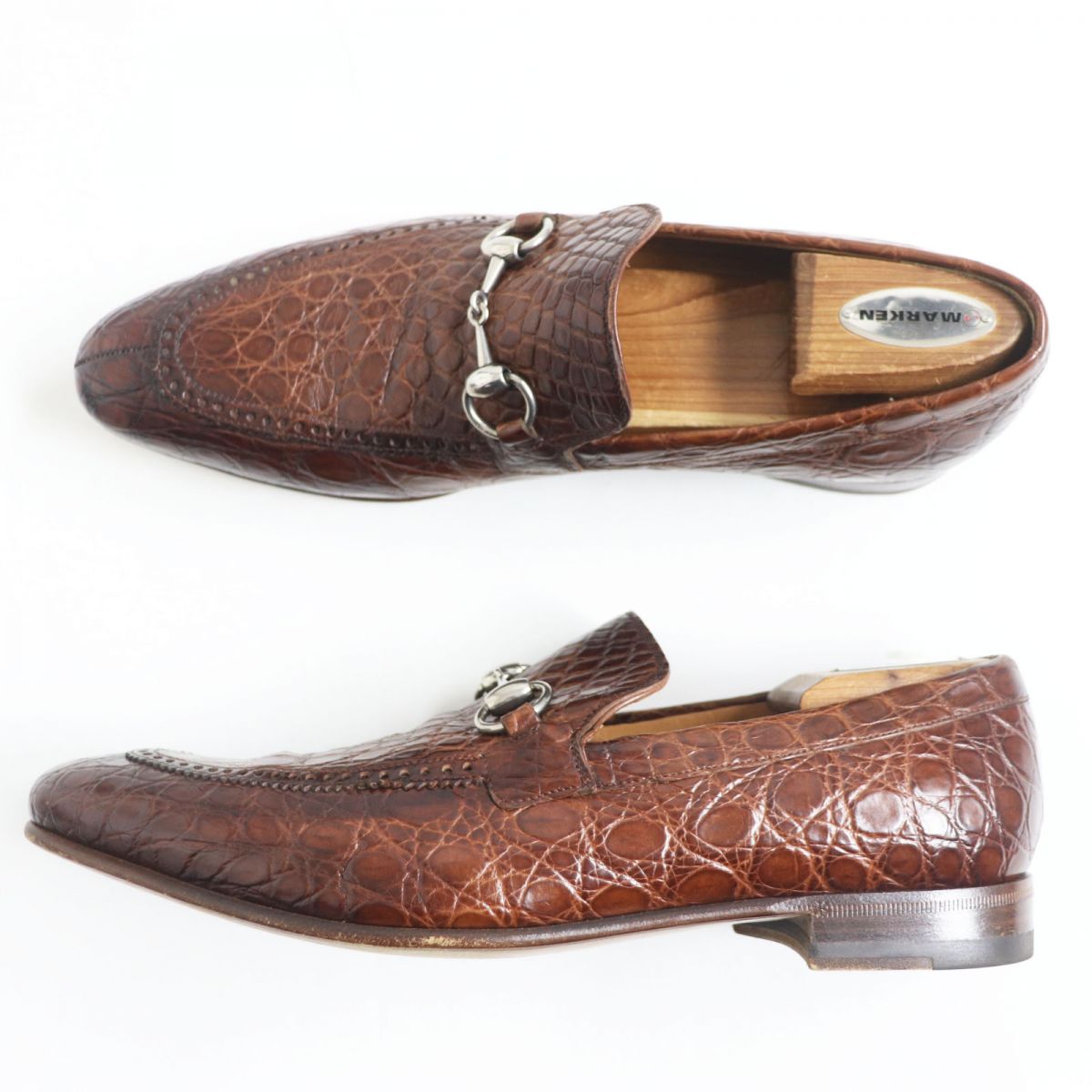 Luxury Gucci Trending 2025 Crocodile Leather Horsebit Loafers Brown 7