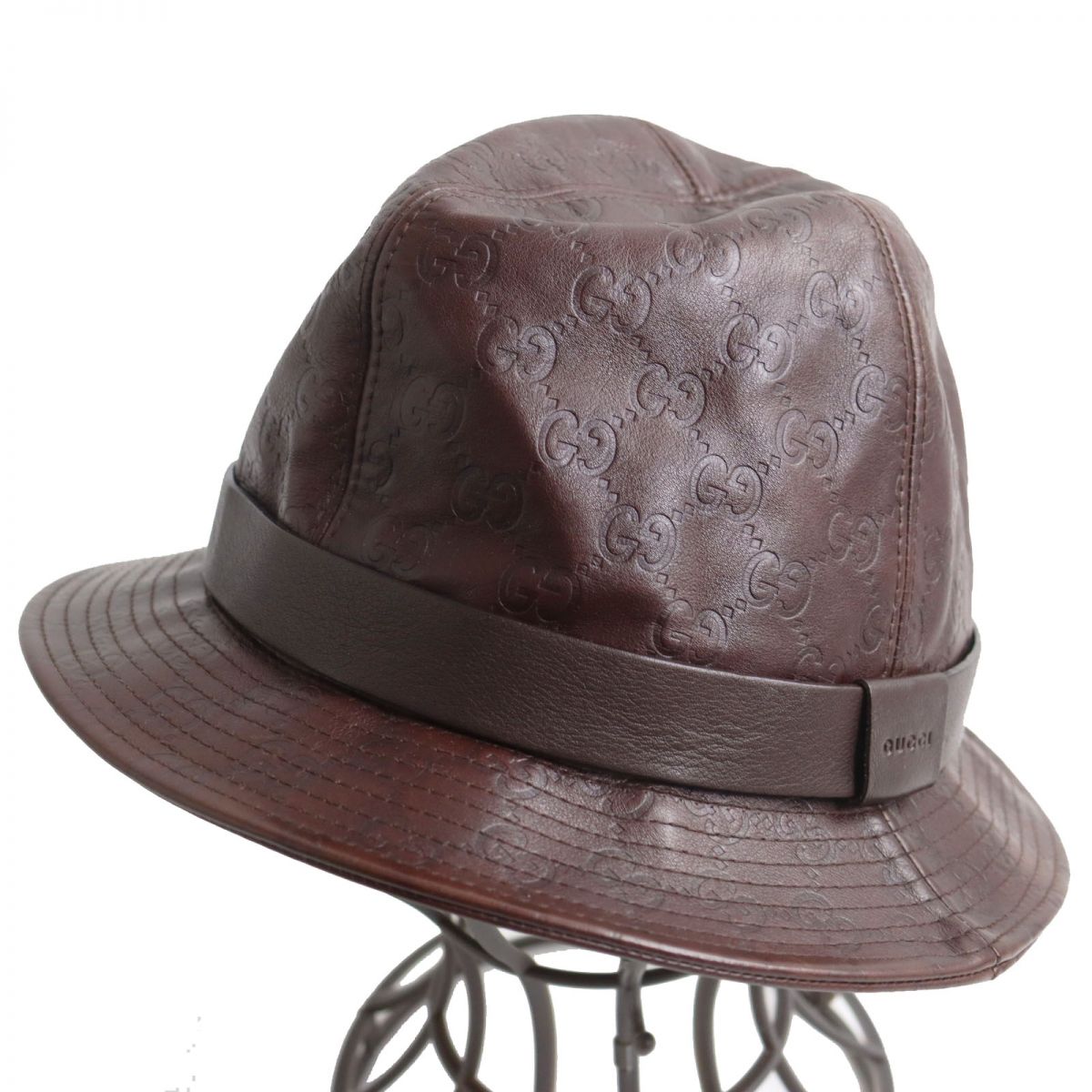 Luxury Gucci Trending 2025 Leather GG Pattern Fedora Hat Brown S