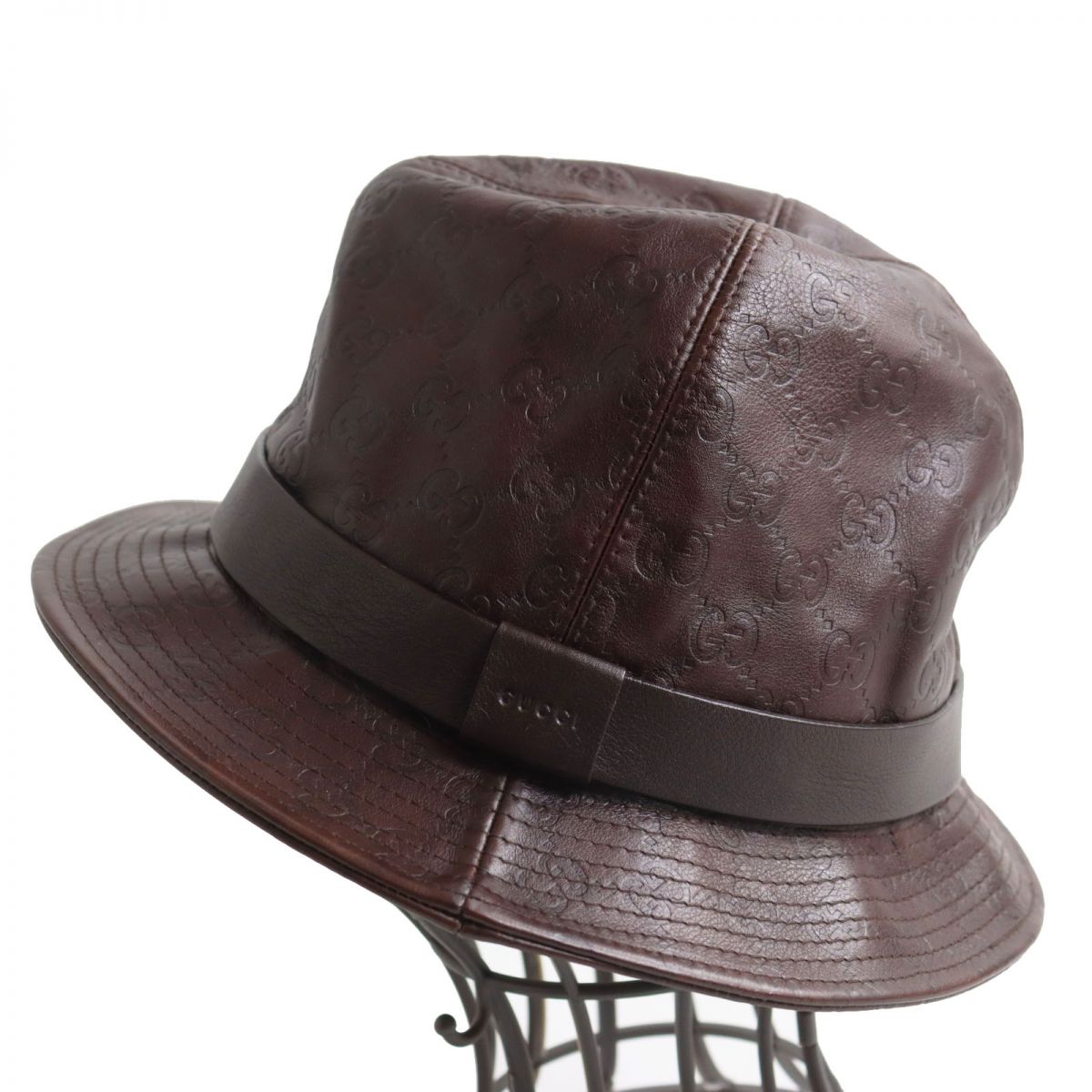 Luxury Gucci Trending 2025 Leather GG Pattern Fedora Hat Brown S