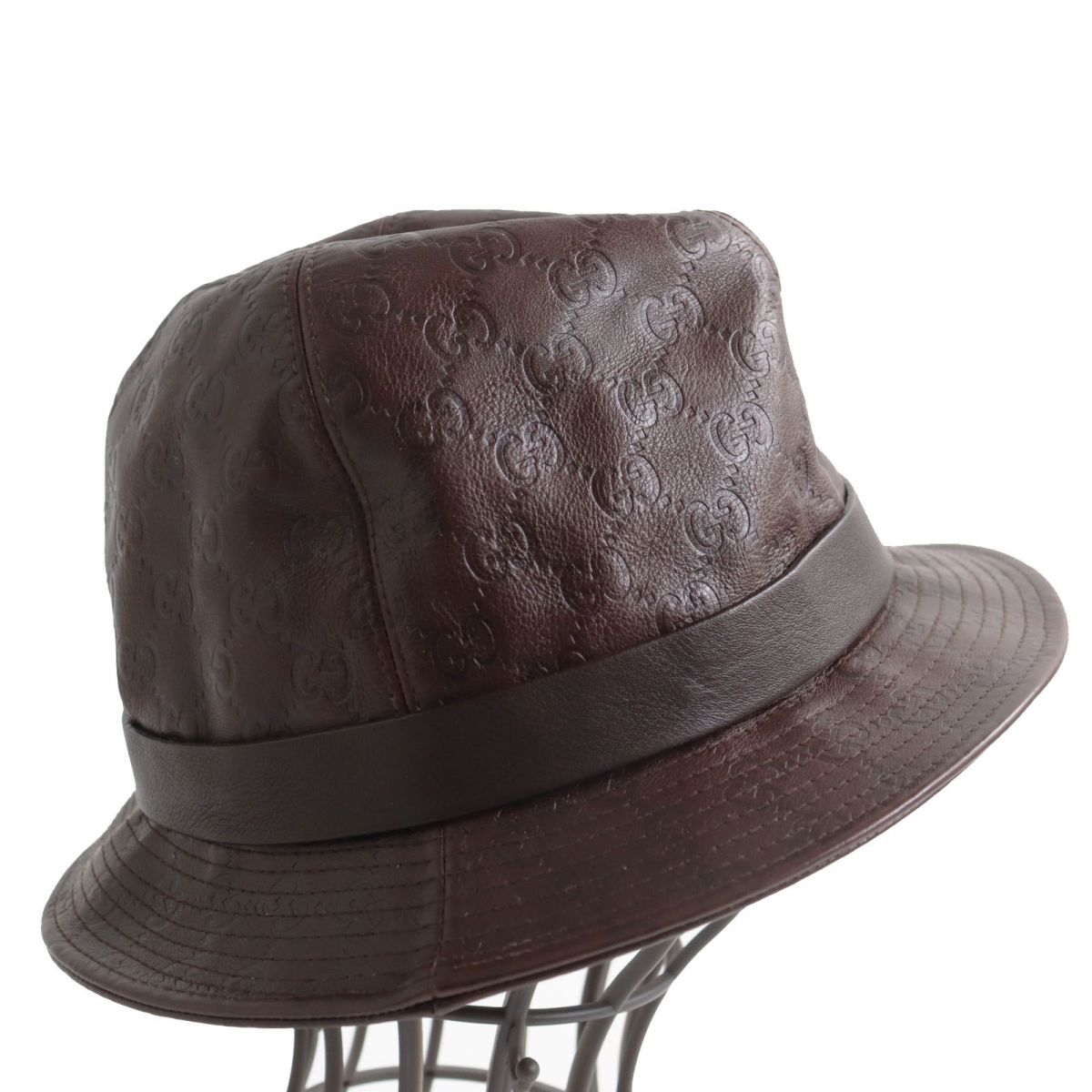 Luxury Gucci Trending 2025 Leather GG Pattern Fedora Hat Brown S