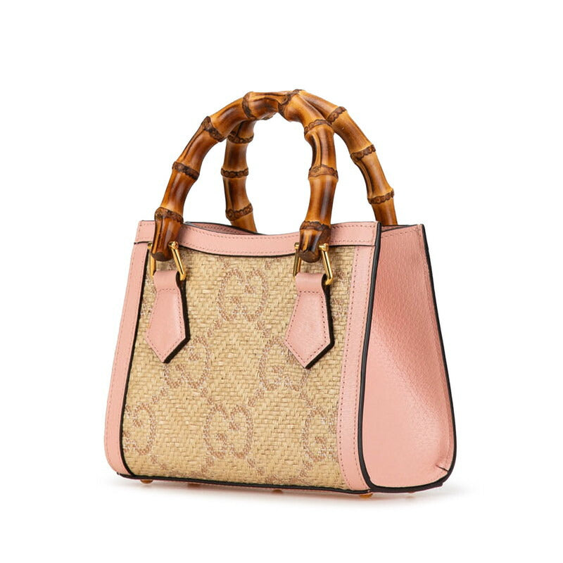 Luxury Gucci Trending 2025 Diana Mini Bamboo Raffia Leather Handbag