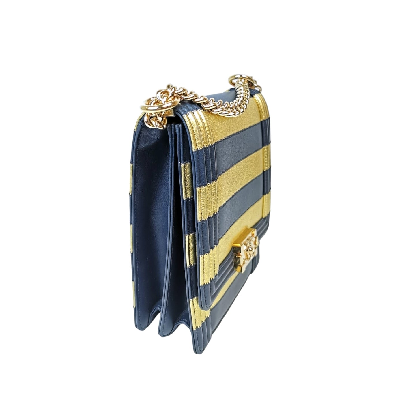 Luxury Chanel Boy North South Paris-New York Striped Lambskin