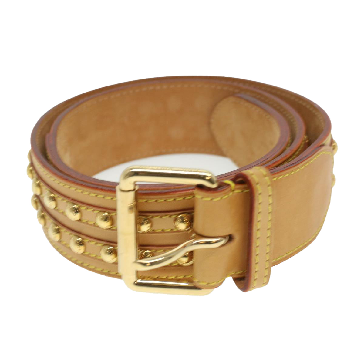 LOUIS VUITTON Studs Belt Leather 80/32 Beige LV ro735
