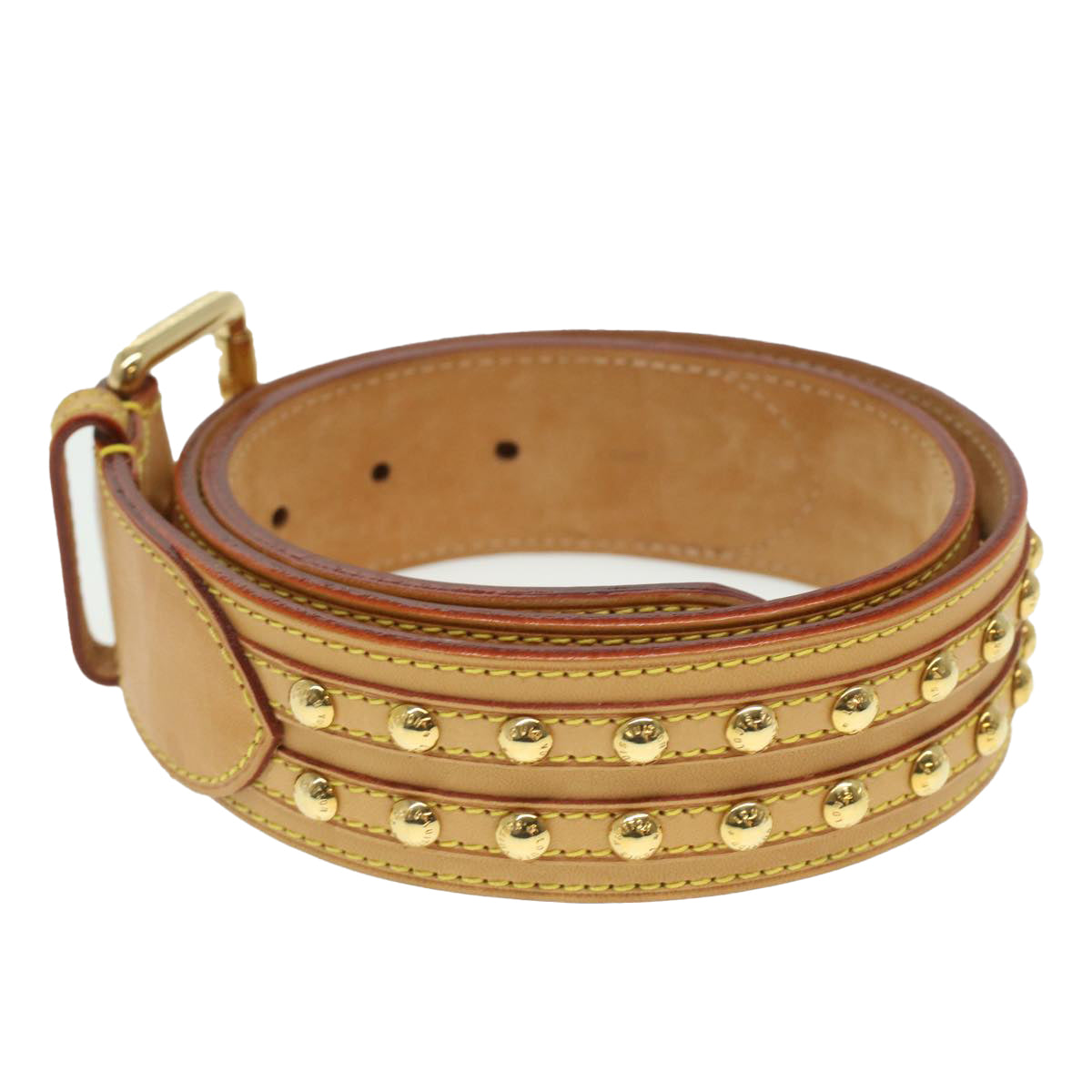 LOUIS VUITTON Studs Belt Leather 80/32 Beige LV ro735