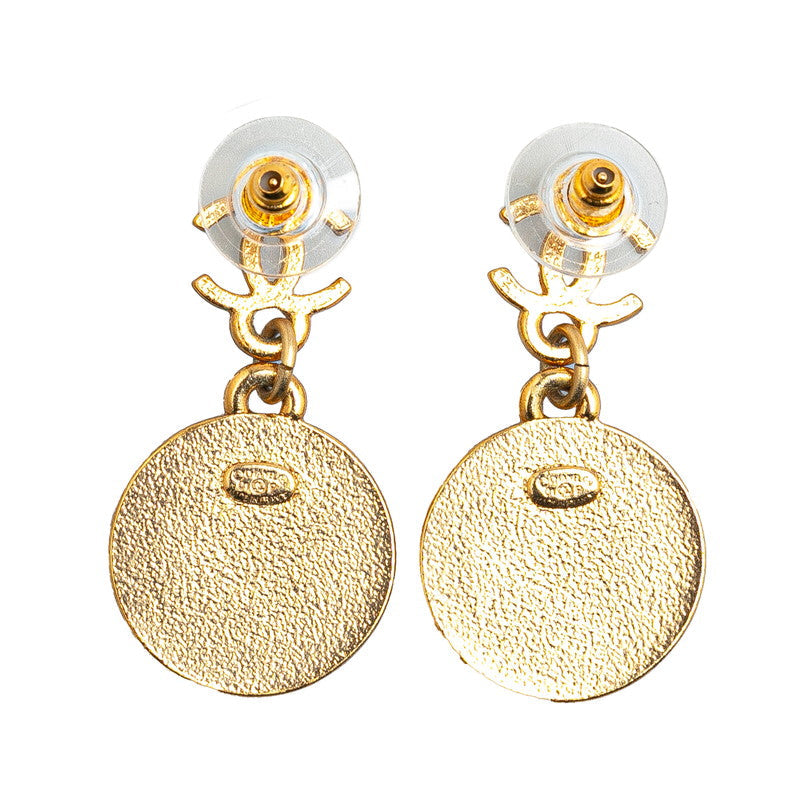 Chanel Coco Mark Star Round Earrings Gold Red