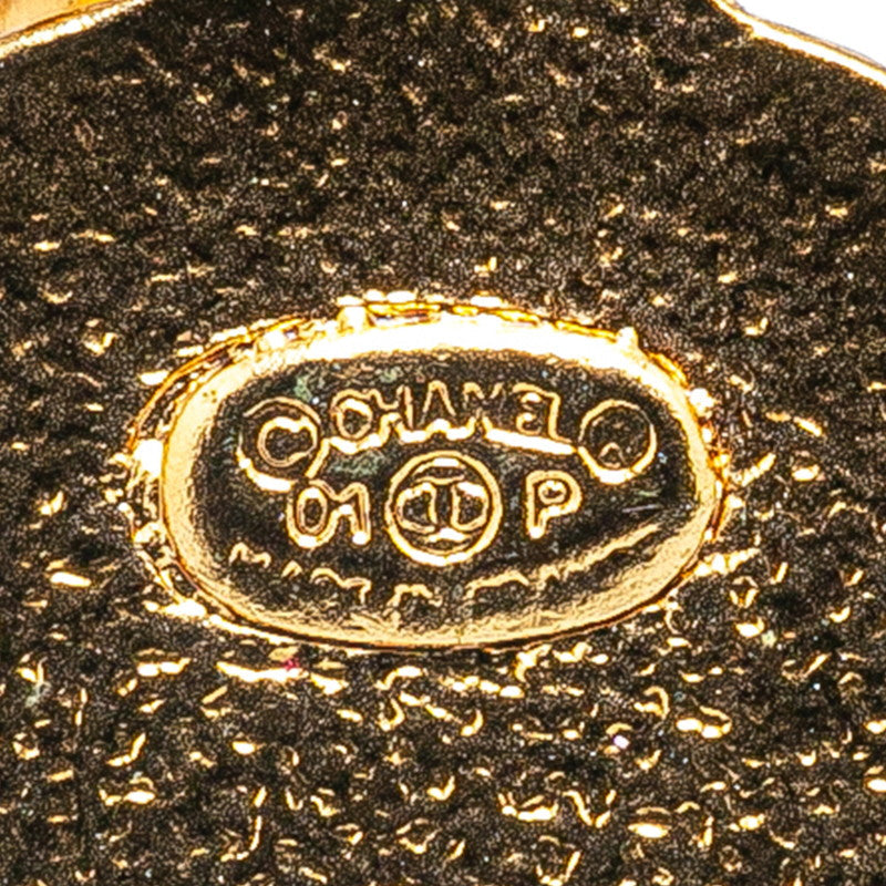 Chanel Coco Mark Star Round Earrings Gold Red