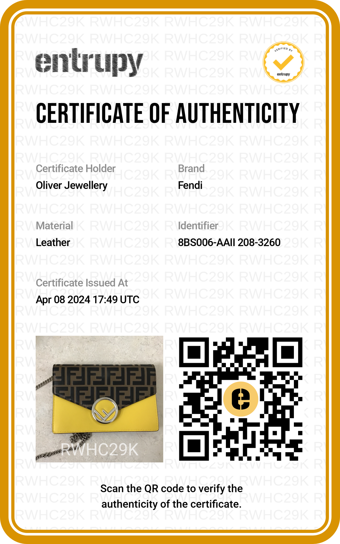 Fendi Vitello Cruise F is Fendi FF 1974 Medium Enveope Wallet on Chain