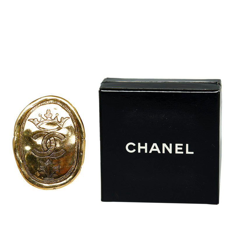 Chanel Logo Crown Coco Mark Brooch Gold Plated