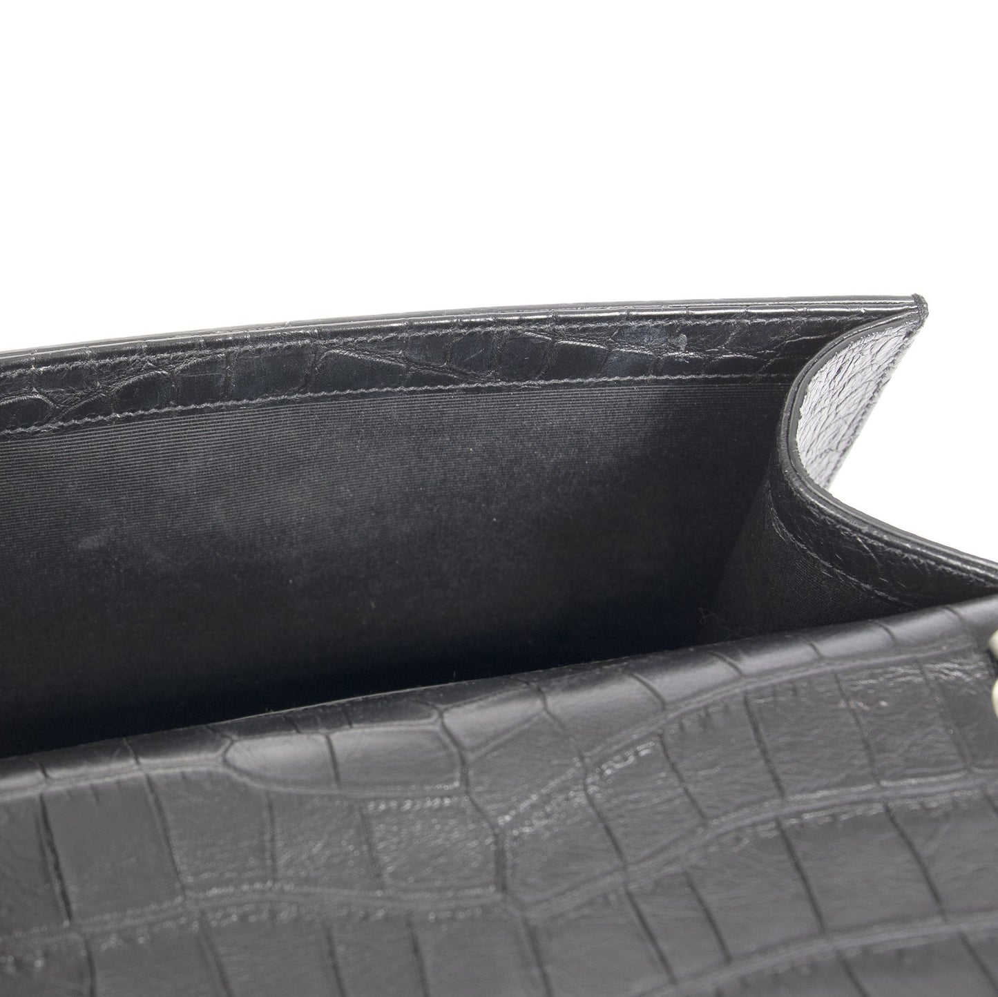 Saint Laurent Black Medium Croc Embossed Classic Kate Double Handle Satchel