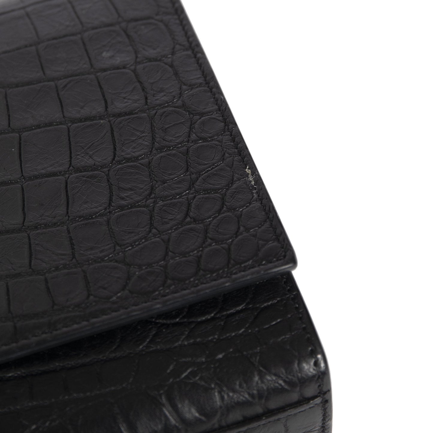 Saint Laurent Black Medium Croc Embossed Classic Kate Double Handle Satchel