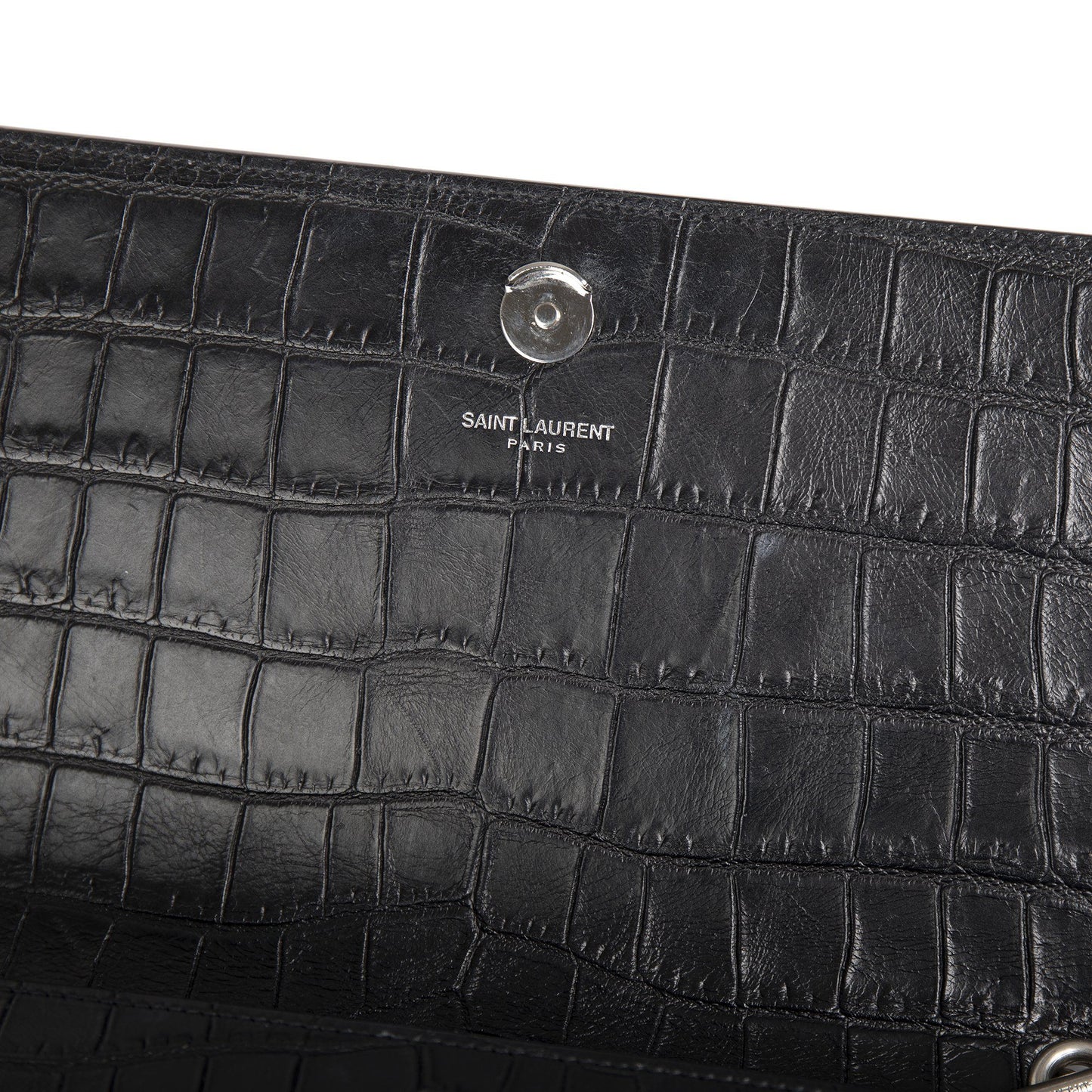 Saint Laurent Black Medium Croc Embossed Classic Kate Double Handle Satchel