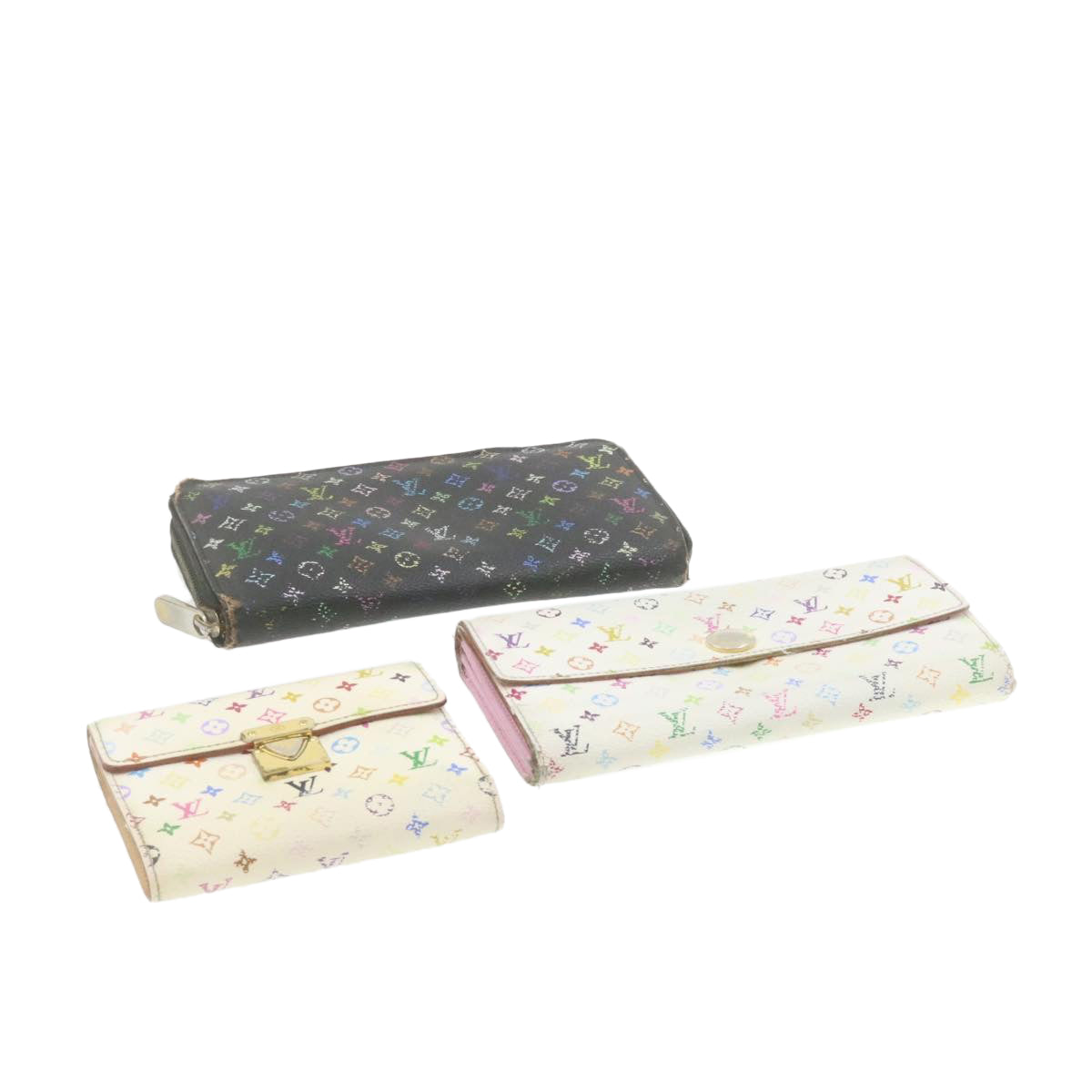 LOUIS VUITTON Monogram Multicolor Wallet 3Set White Black LV se051