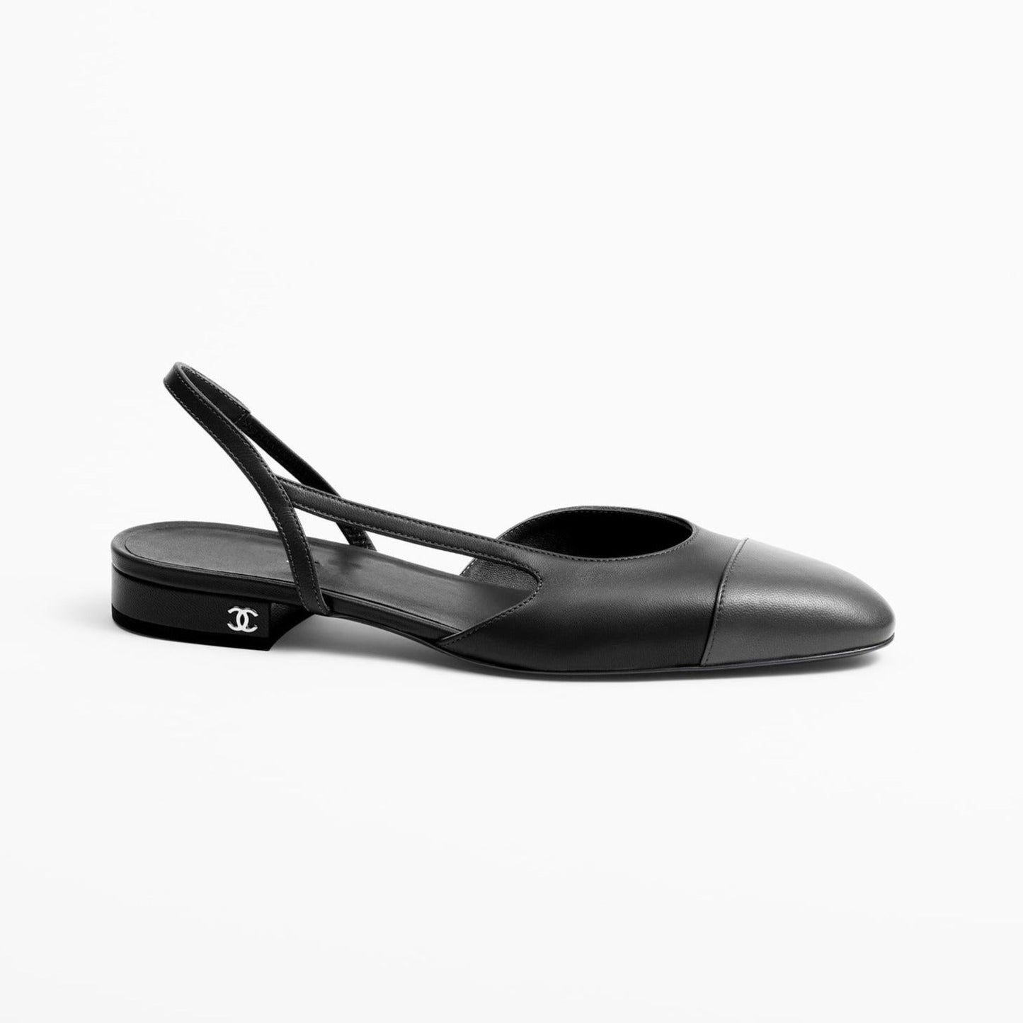 Luxury Chanel slingbacks black dark gray lambs