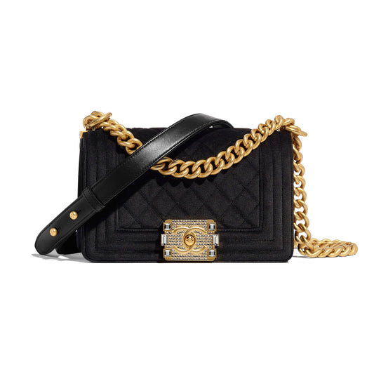 Chanel Small Boy Velvet Black/ Gold