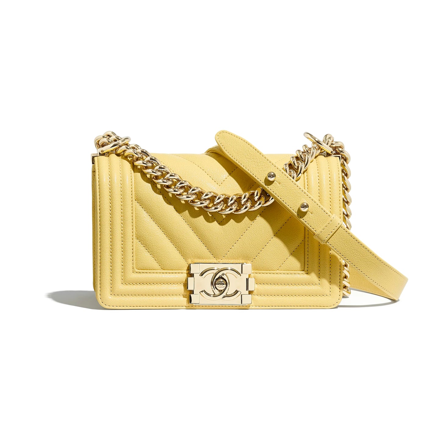 Chanel Chevron Small Boy Bag Yellow