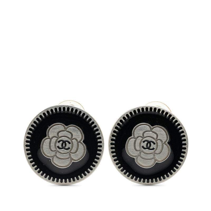 Chanel Camellia Earrings Silver Black Metal
