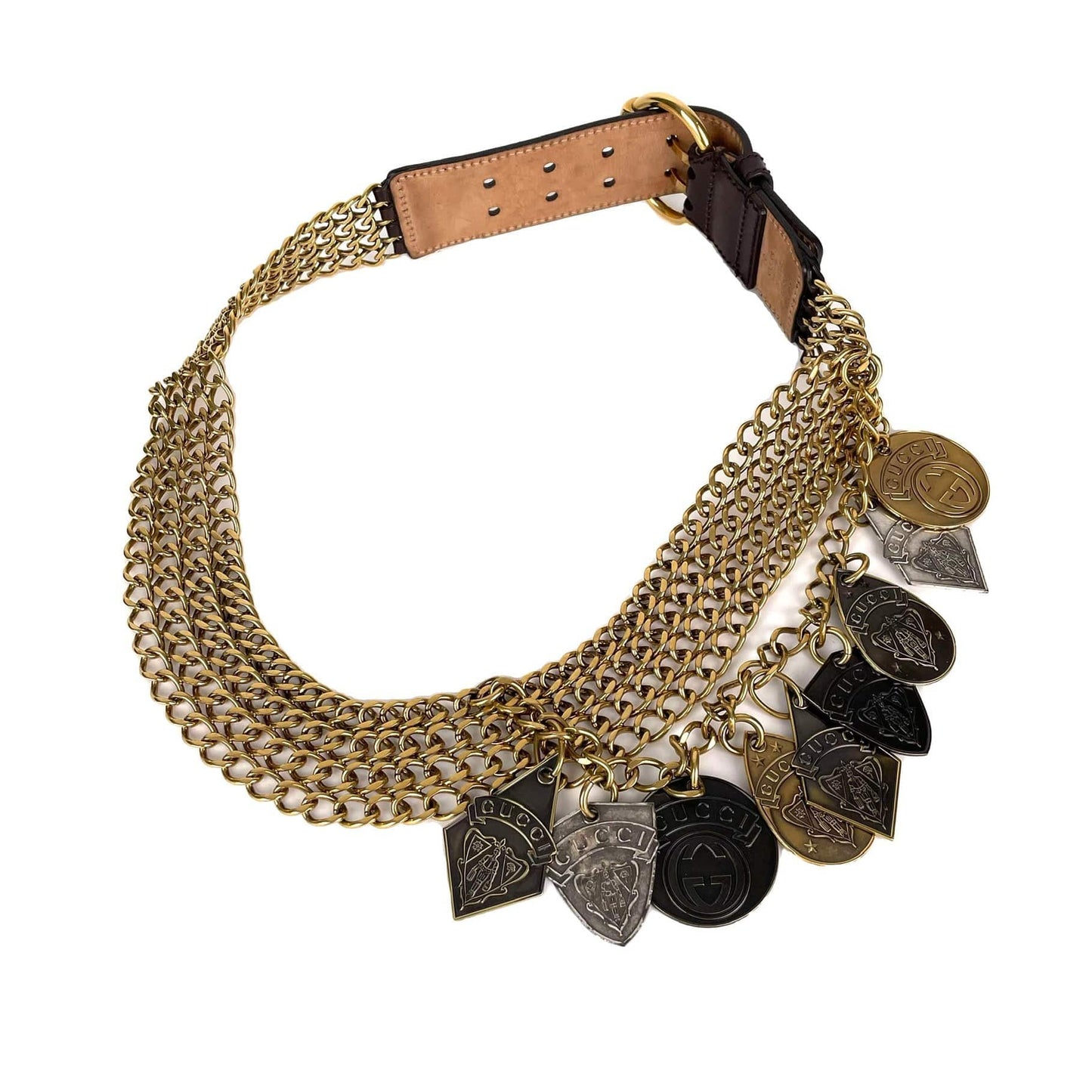 Luxury Gucci Goldtoned Crest Charms Belt