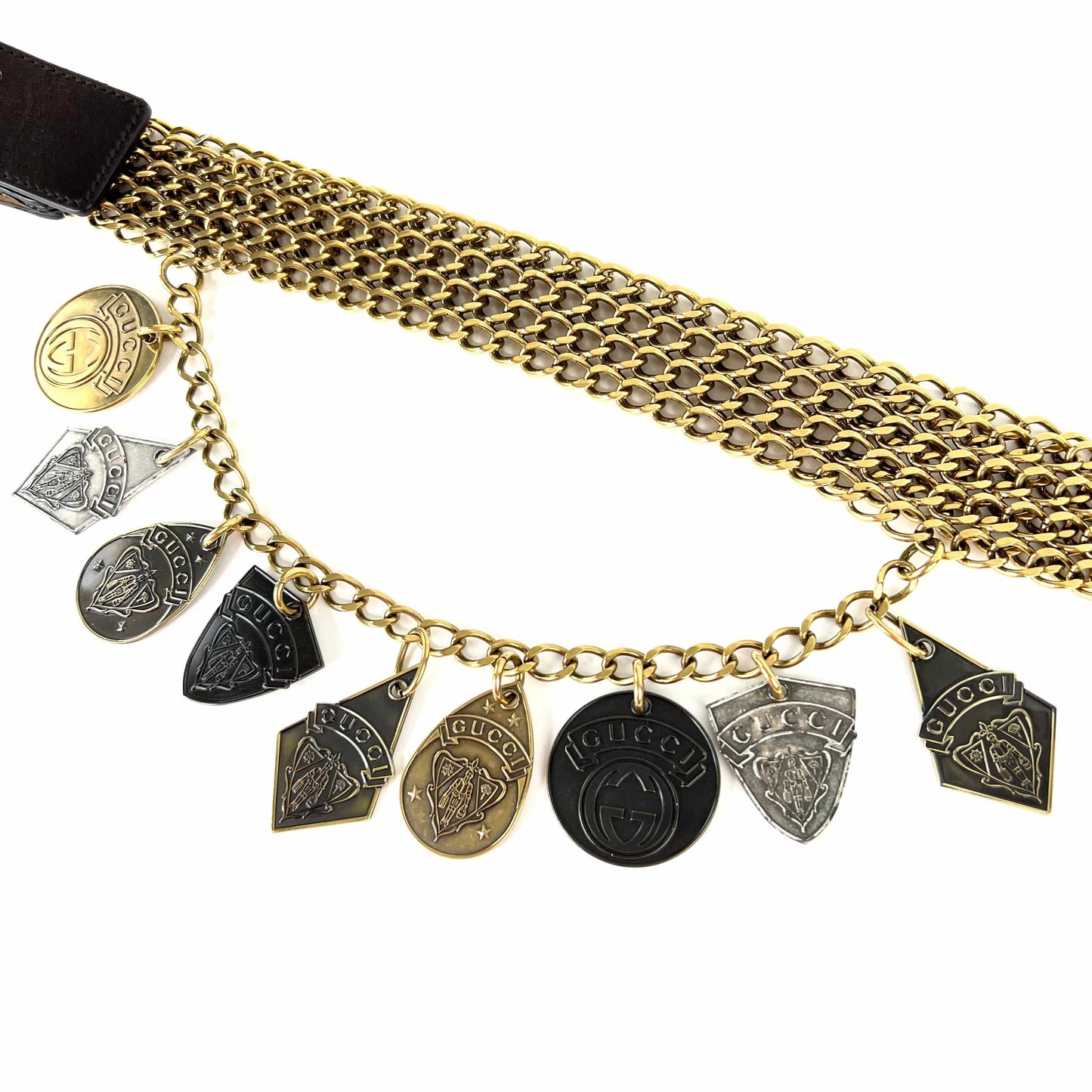 Luxury Gucci Goldtoned Crest Charms Belt