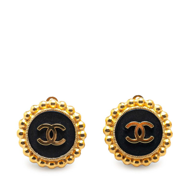 Chanel Vintage Coco Mark Earrings Gold Black
