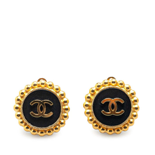 Chanel Vintage Coco Mark Earrings Gold Black