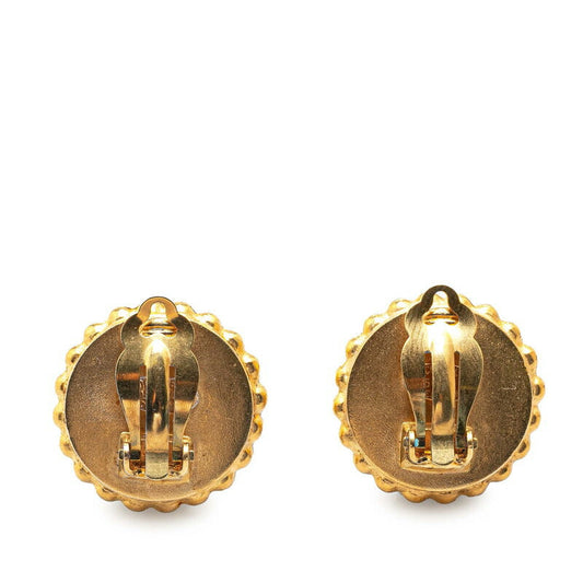 Chanel Vintage Coco Mark Earrings Gold Black