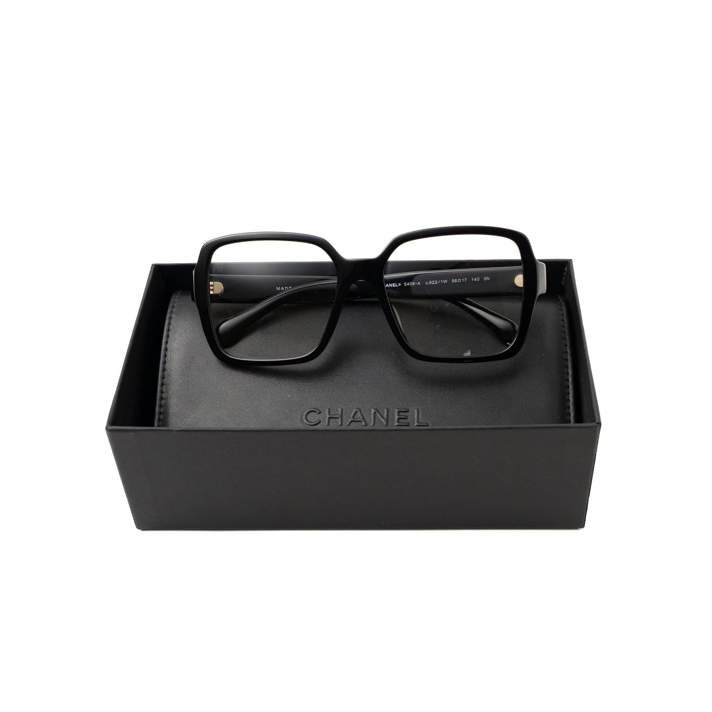 Chanel Square Glasses Frame With Letter Black Light Gold Tone
