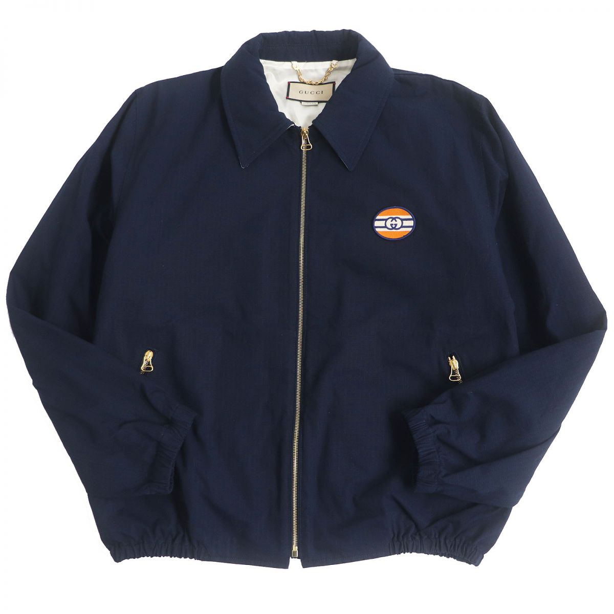 Luxury Gucci Trending 2025 Logo Patch Cotton Nylon Zip Jacket Navy