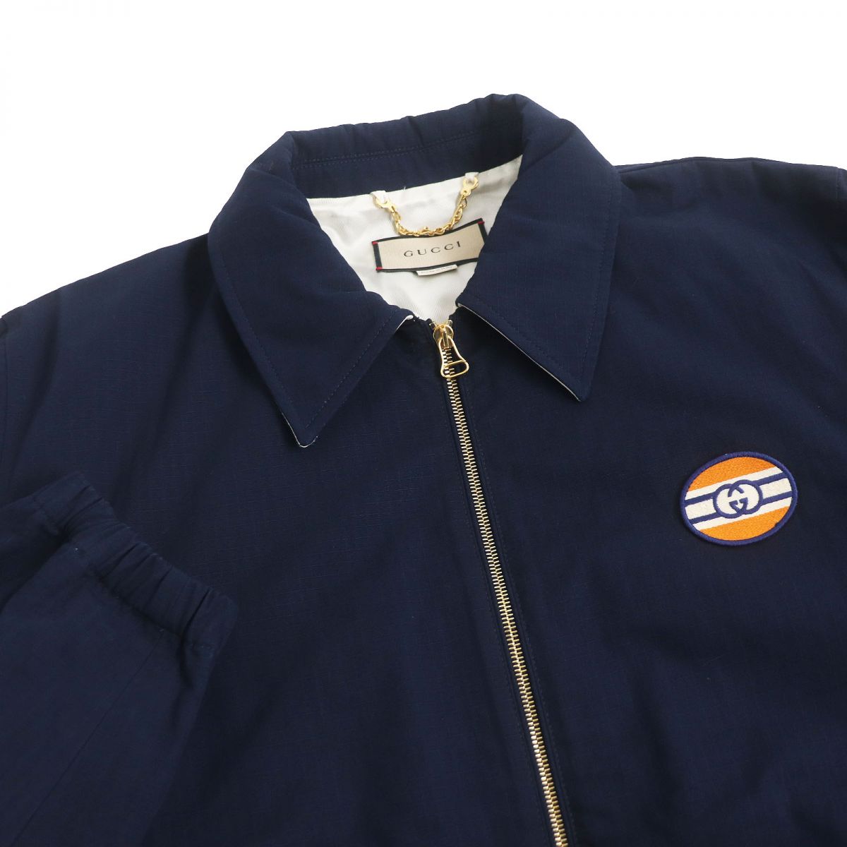 Luxury Gucci Trending 2025 Logo Patch Cotton Nylon Zip Jacket Navy