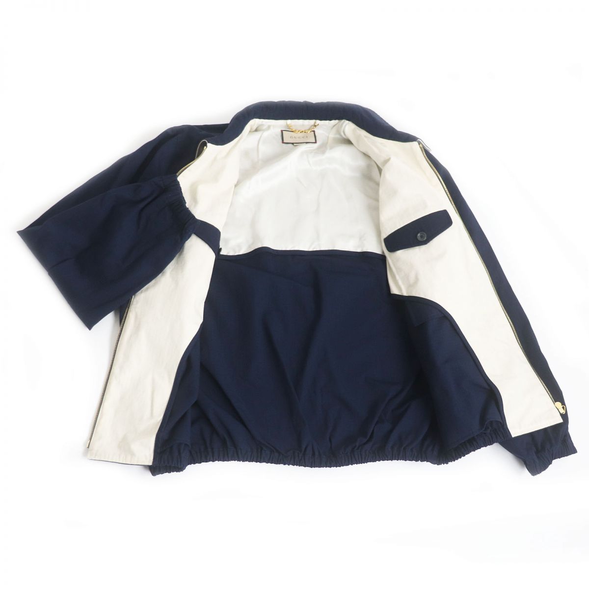 Luxury Gucci Trending 2025 Logo Patch Cotton Nylon Zip Jacket Navy