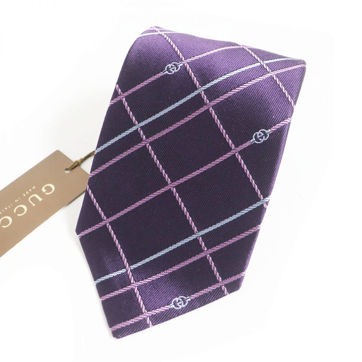 Luxury Gucci Trending 2025 Silk Check Interlocking G Tie Purple