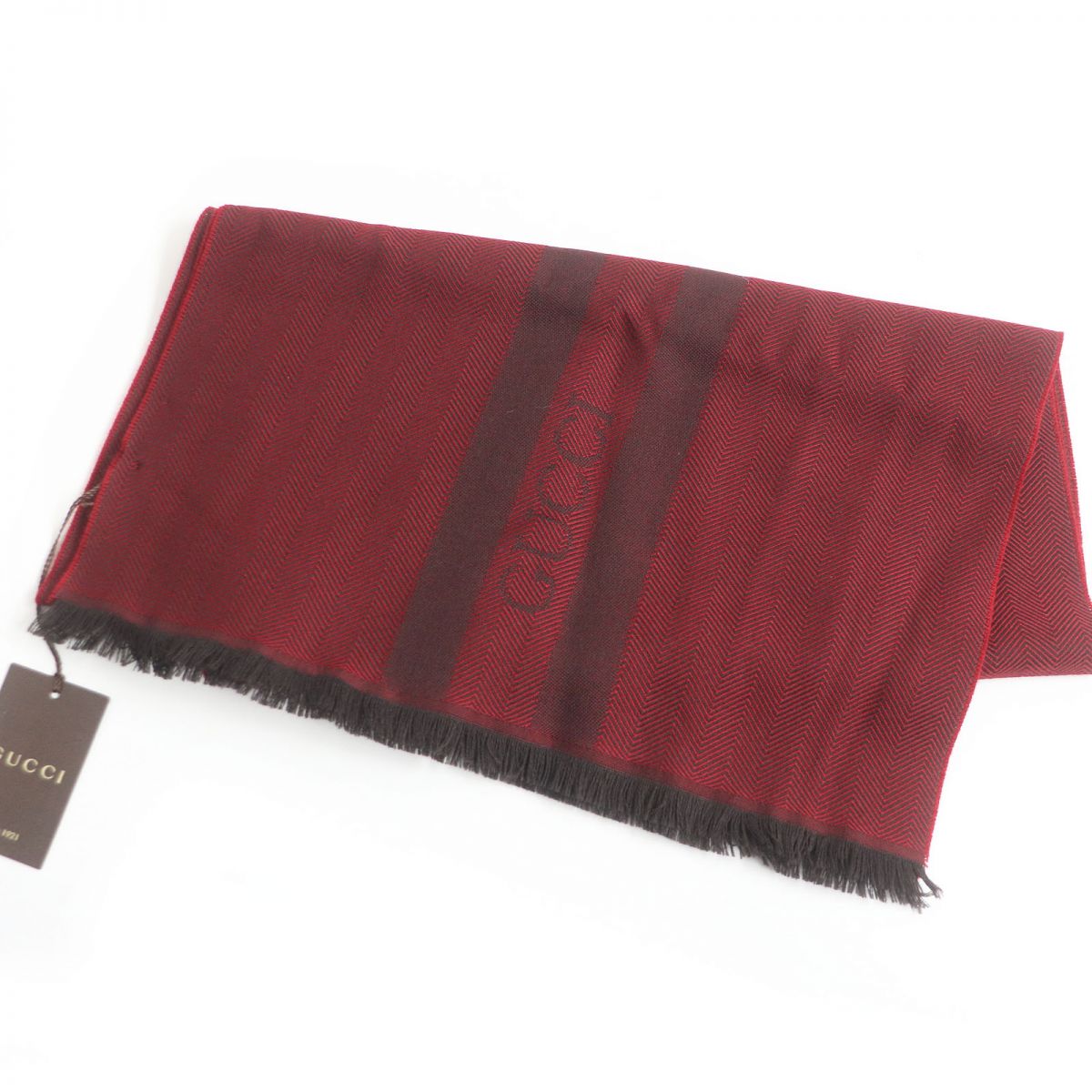 Luxury Gucci Trending 2025 Wool Herringbone Stripe Logo Fringe Scarf