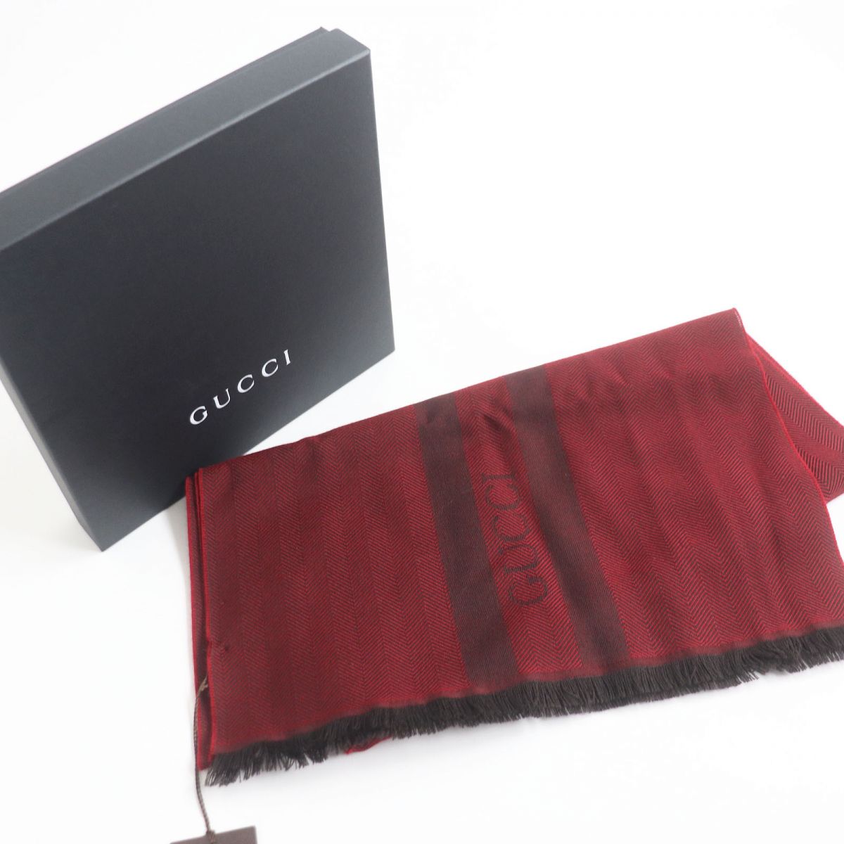 Luxury Gucci Trending 2025 Wool Herringbone Stripe Logo Fringe Scarf