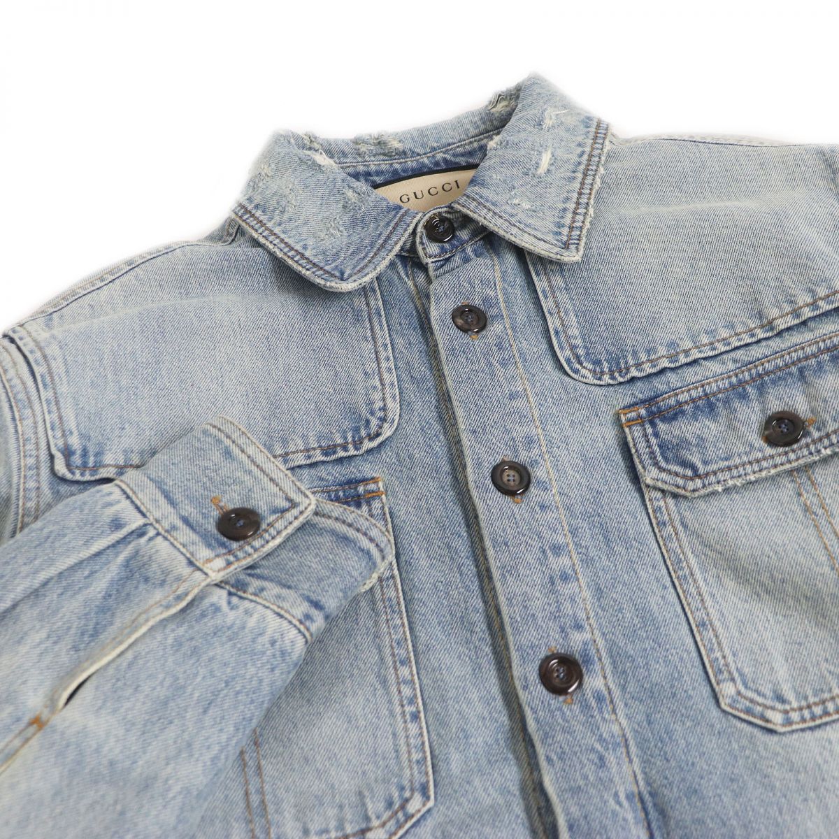 Luxury Gucci Trending 2025 Denim Jacket Distressed Fleece Lining Blue 44
