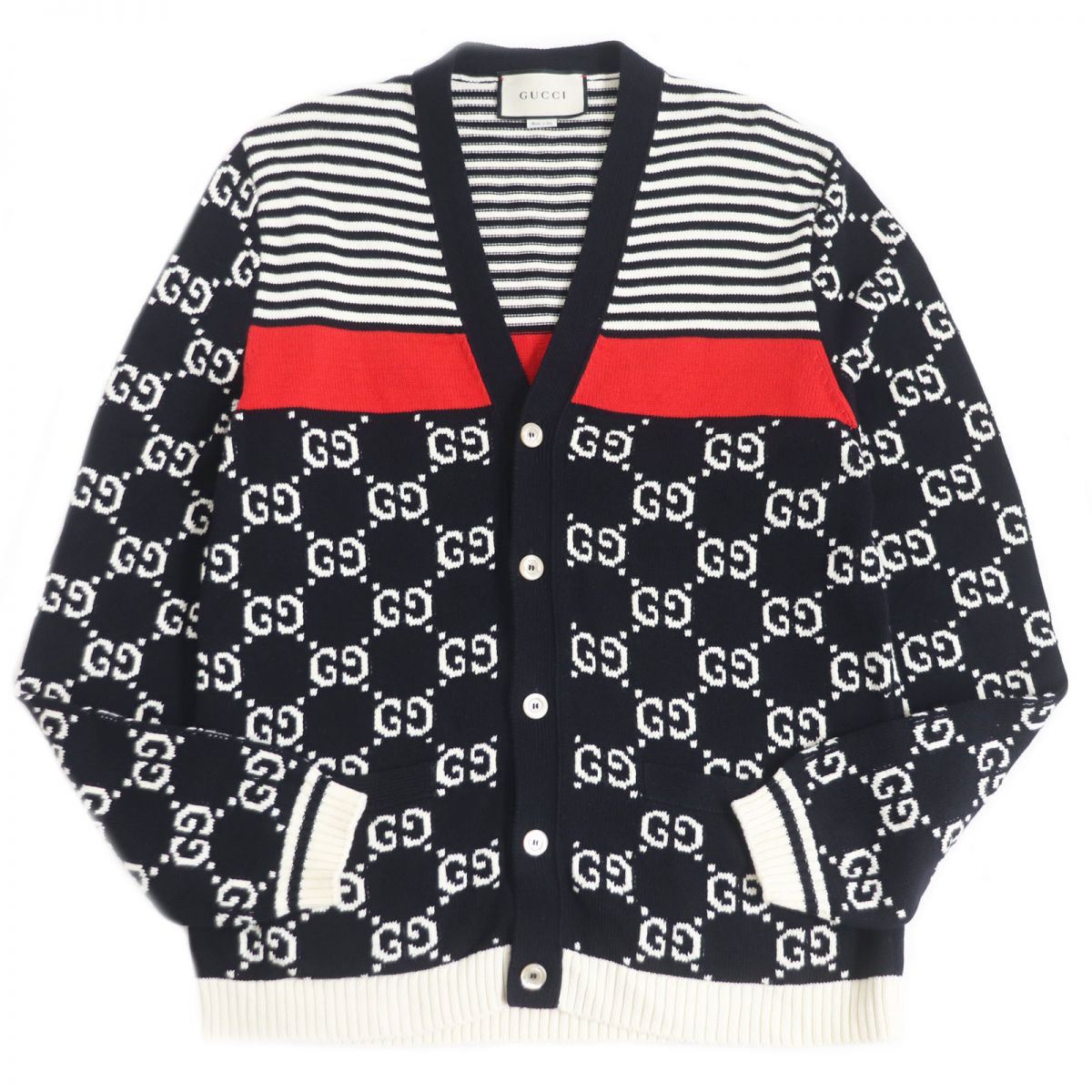 Luxury Gucci Trending 2025 GG Jacquard Logo Knit Cardigan Black L