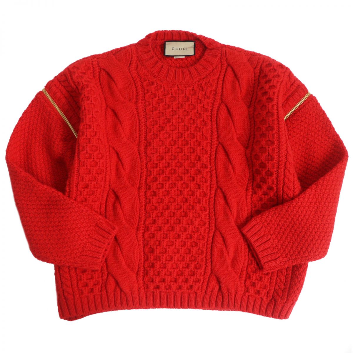 Luxury Gucci Trending 2025 2WAY Wool Cable Knit Sweater XS Red