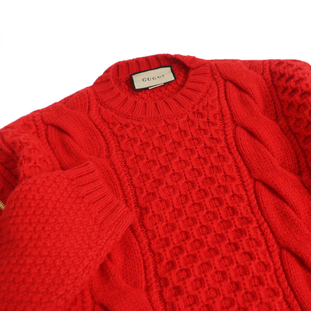 Luxury Gucci Trending 2025 2WAY Wool Cable Knit Sweater XS Red