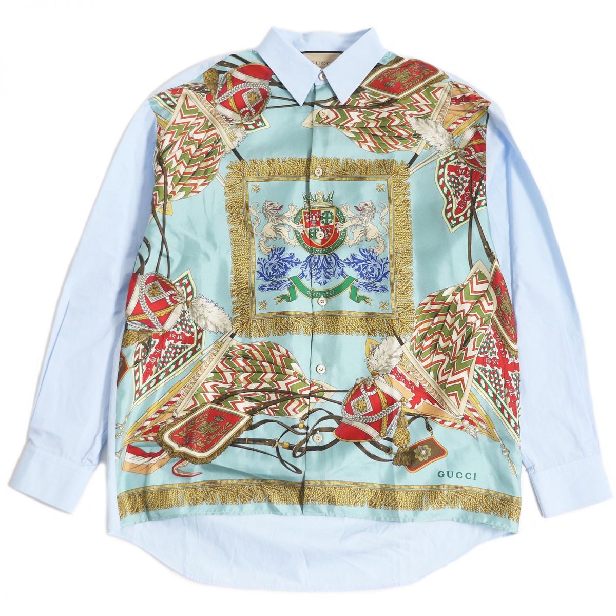 Luxury Gucci Trending 2025 Silk Cotton Shirt Light Blue Size 46