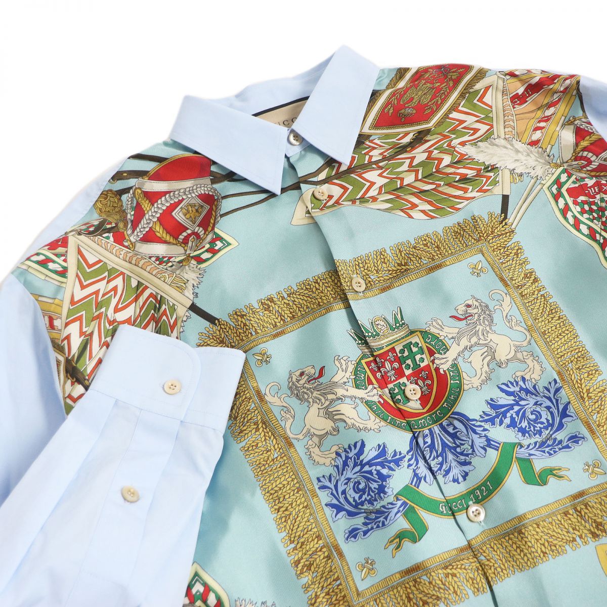 Luxury Gucci Trending 2025 Silk Cotton Shirt Light Blue Size 46