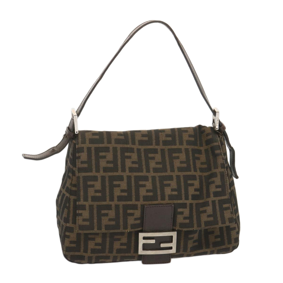 Luxury FendiZucca Canvas Mamma Baguette Shoulder Bag Black Browntb1055