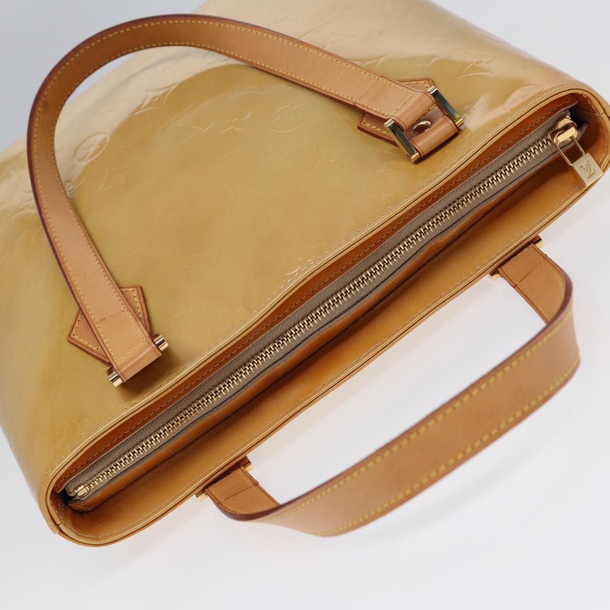 LOUIS VUITTON Monogram Vernis Houston Hand Bag Beige M91004 LV tb1136
