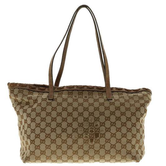 Luxury Gucci GG Canvas Fringe Bamboo Tote Bag Beige Brown 218780 Auth tb616