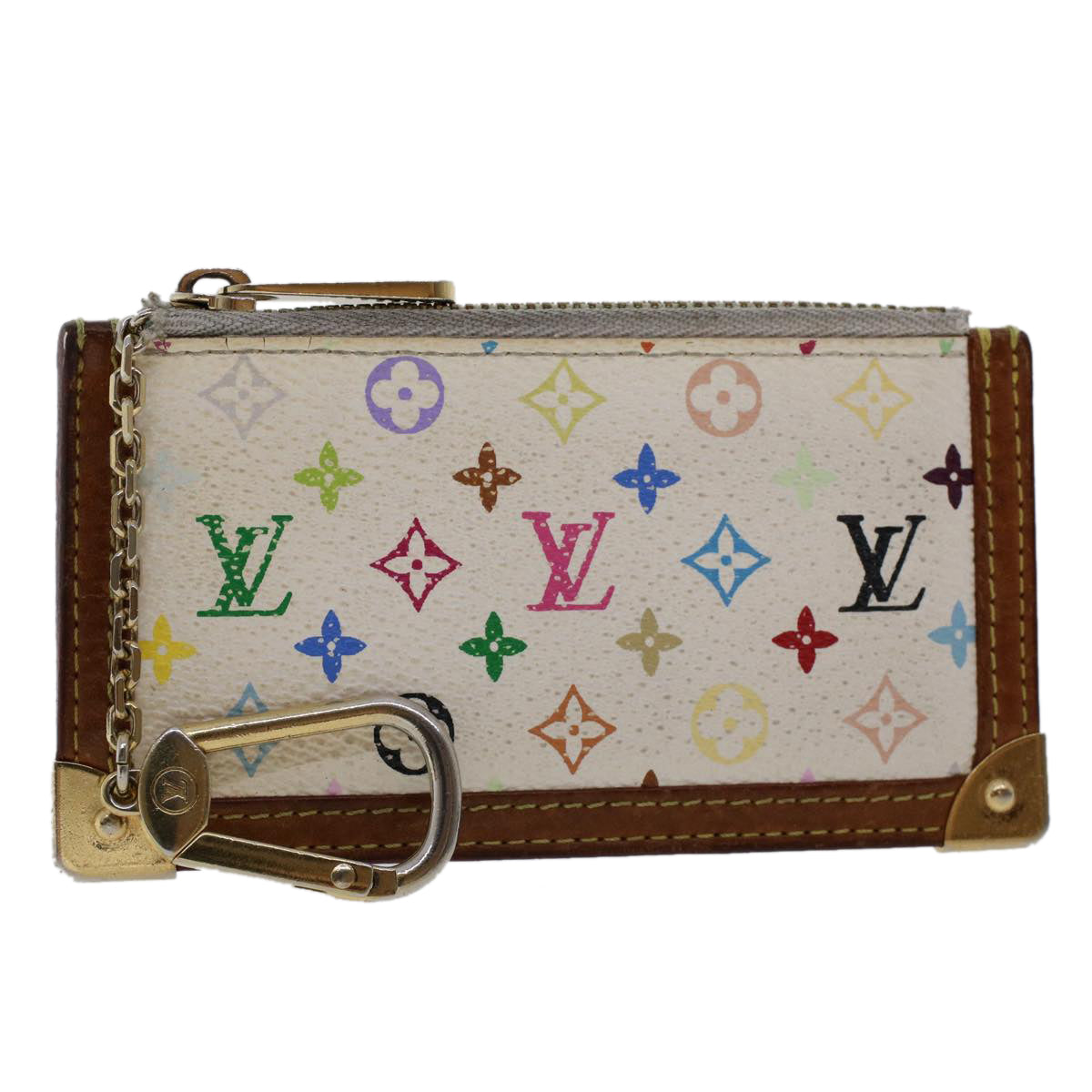 LOUIS VUITTON Monogram Multicolor Pochette Cles Purse White M92655 LV tb698